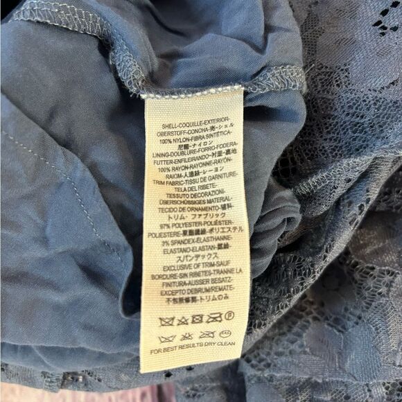 Free People Gilded Victorian Dusty Blue Black Satin Ribbon Trim Lace Dress S - Picture 12 of 16